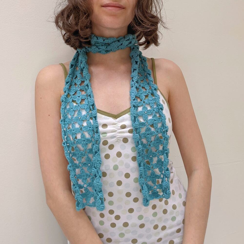 Y2K Handmade Crochet Pastel Blue Scarf